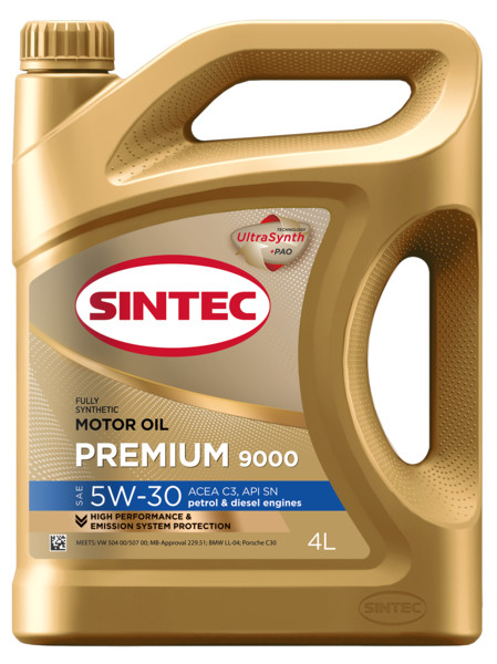 Sintec PREMIUM 9000 SAE 5W-30 API SN ACEA C3 4л синтетика