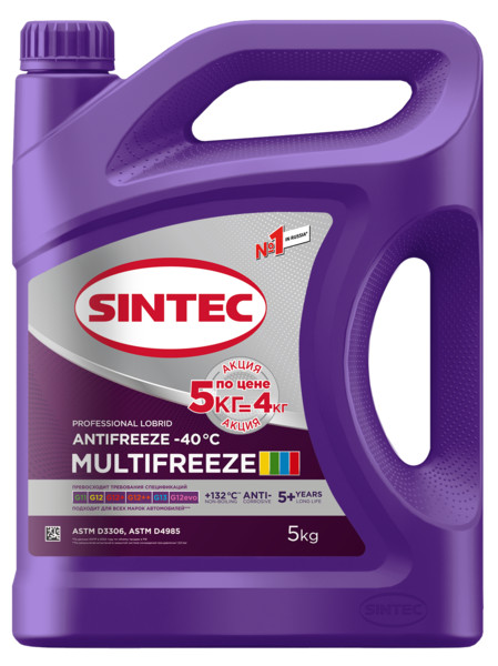 Антифриз Sintec MULTIFREEZE G12 violet -40 Акция 5кг по цене 4 кг