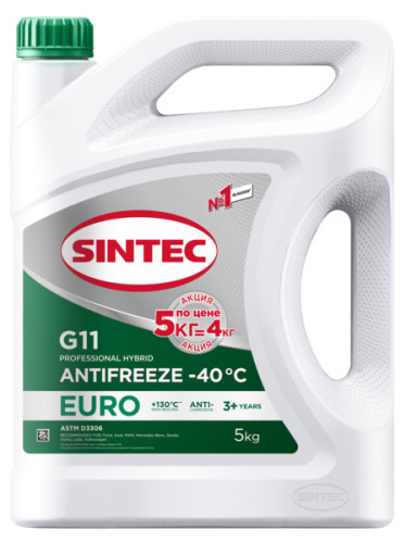 Антифриз Sintec EURO G11 green -40 Акция 5кг по цене 4кг