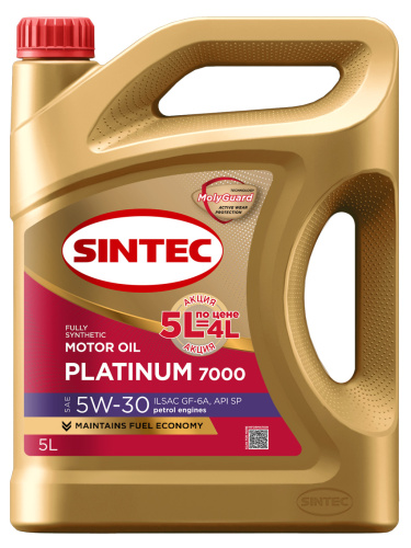 Sintec PLATINUM 7000 SAE 5W-30 API SP ILSAC GF-6A Акция 5л по цене 4л